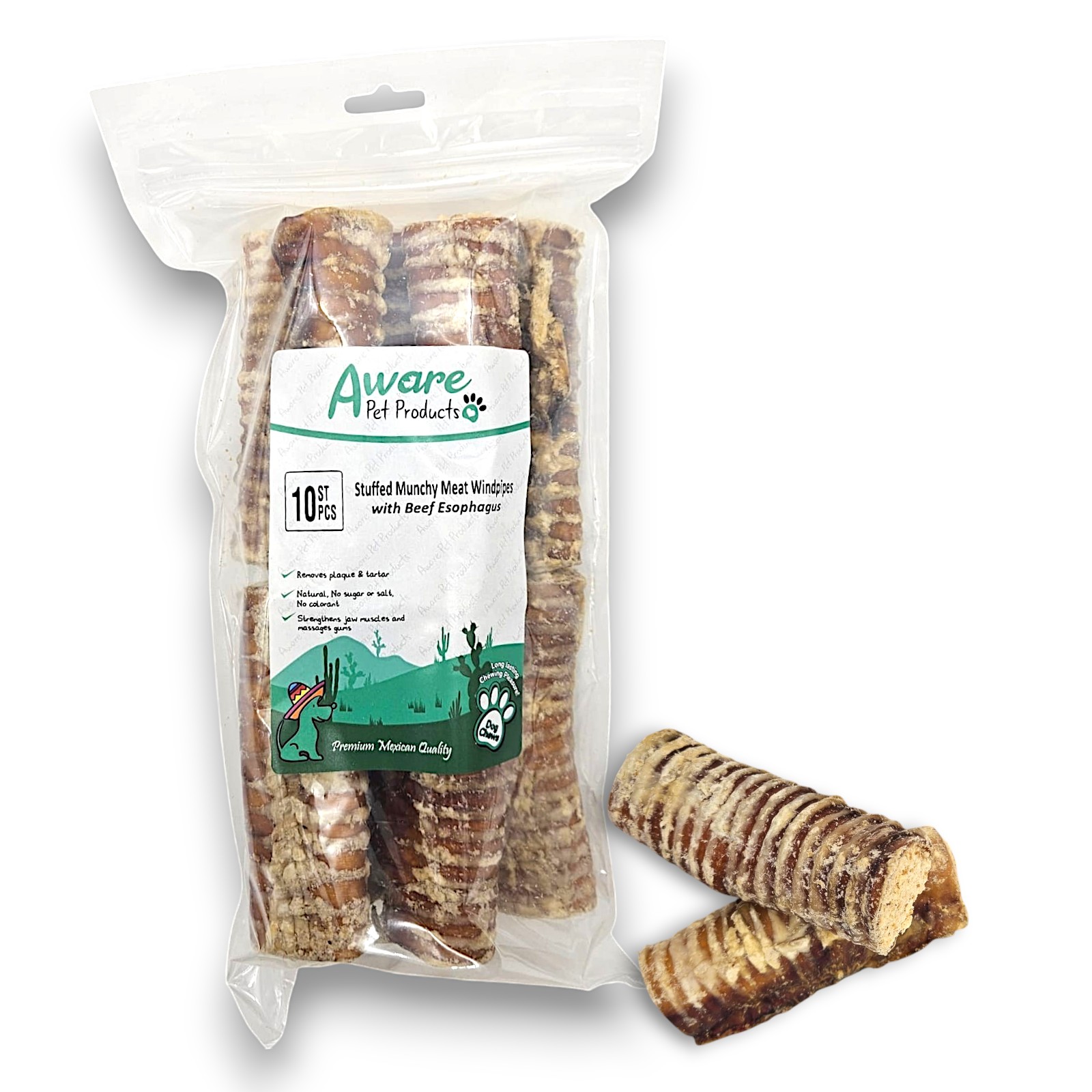 AW10BD232 Stuffed Munchy Meat Windpipes with Beef Esophagus - FNL Gevulde runderluchtpijp met slokdarm | 10 stuks voordeelbundel |